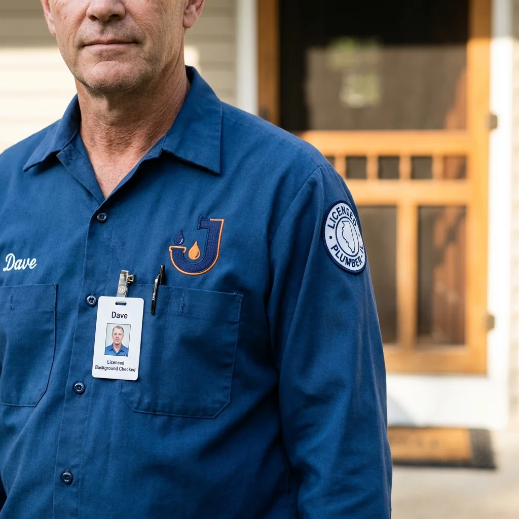 Licensed plumber showing ID badge in Hubbard Lake, MI
