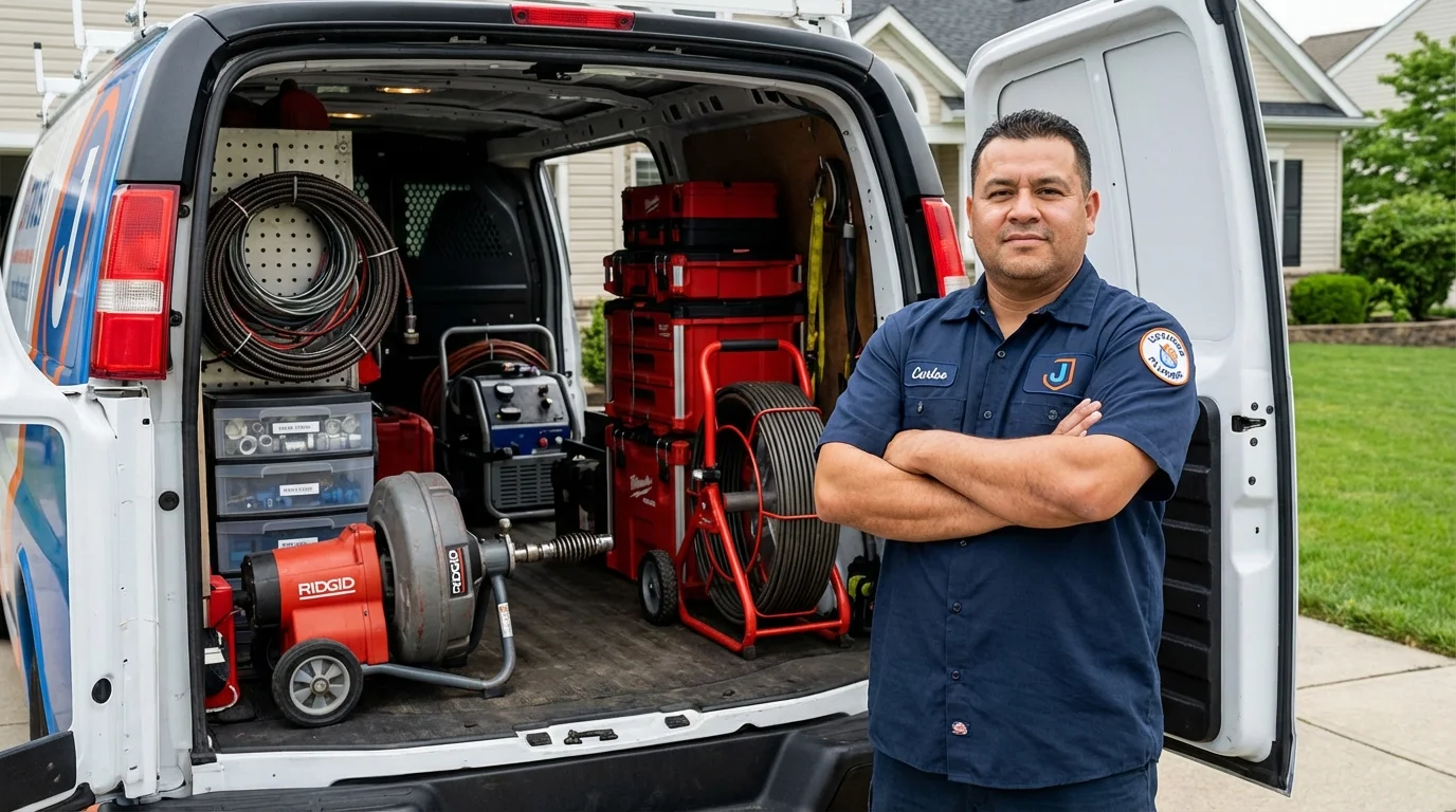 Professional drain cleaning equipment and Johns Plumbing LLC plumber in Hubbard Lake