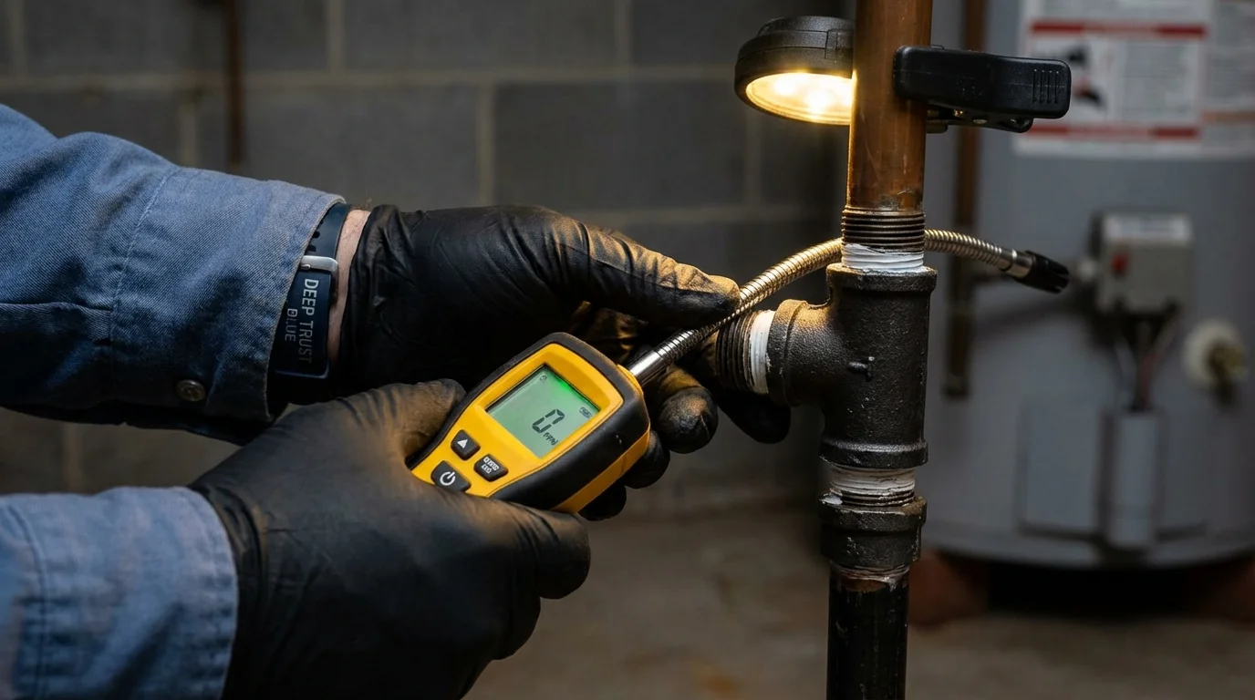 Gas leak detection with electronic sniffer by Johns Plumbing LLC in Hubbard Lake