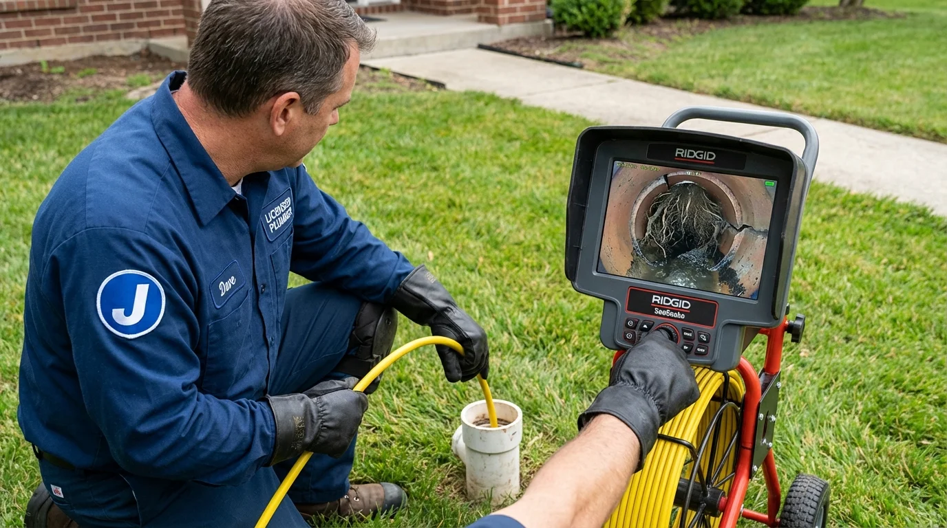 Sewer camera inspection being performed by Johns Plumbing LLC in Hubbard Lake