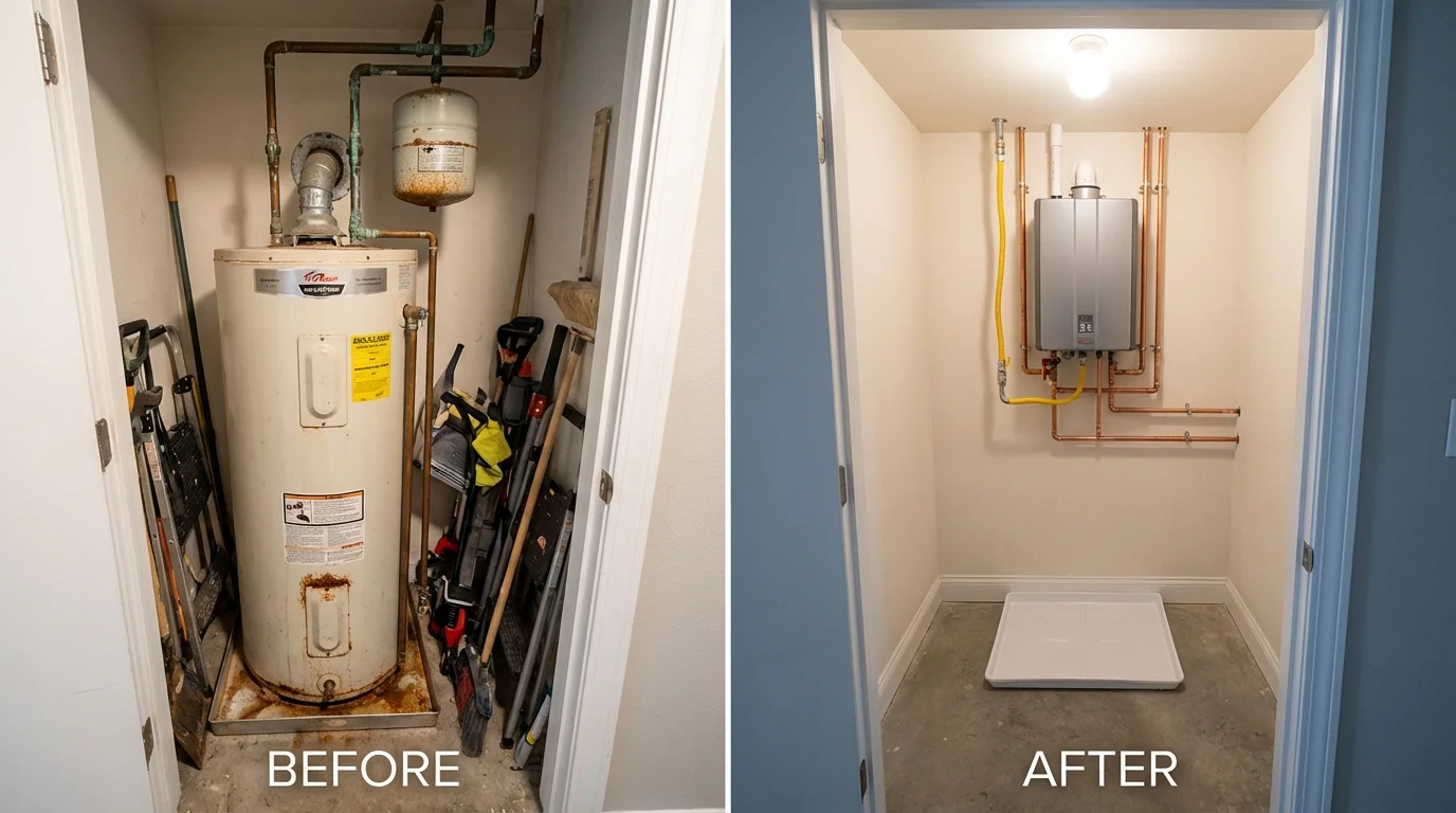 Tank water heater versus wall-mounted tankless unit comparison for Hubbard Lake, MI homeowners