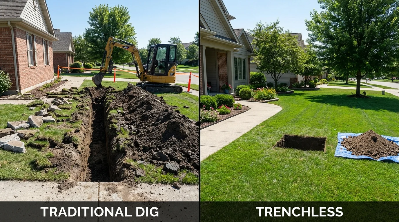 Trenchless sewer repair with minimal yard damage versus traditional excavation in Hubbard Lake, MI